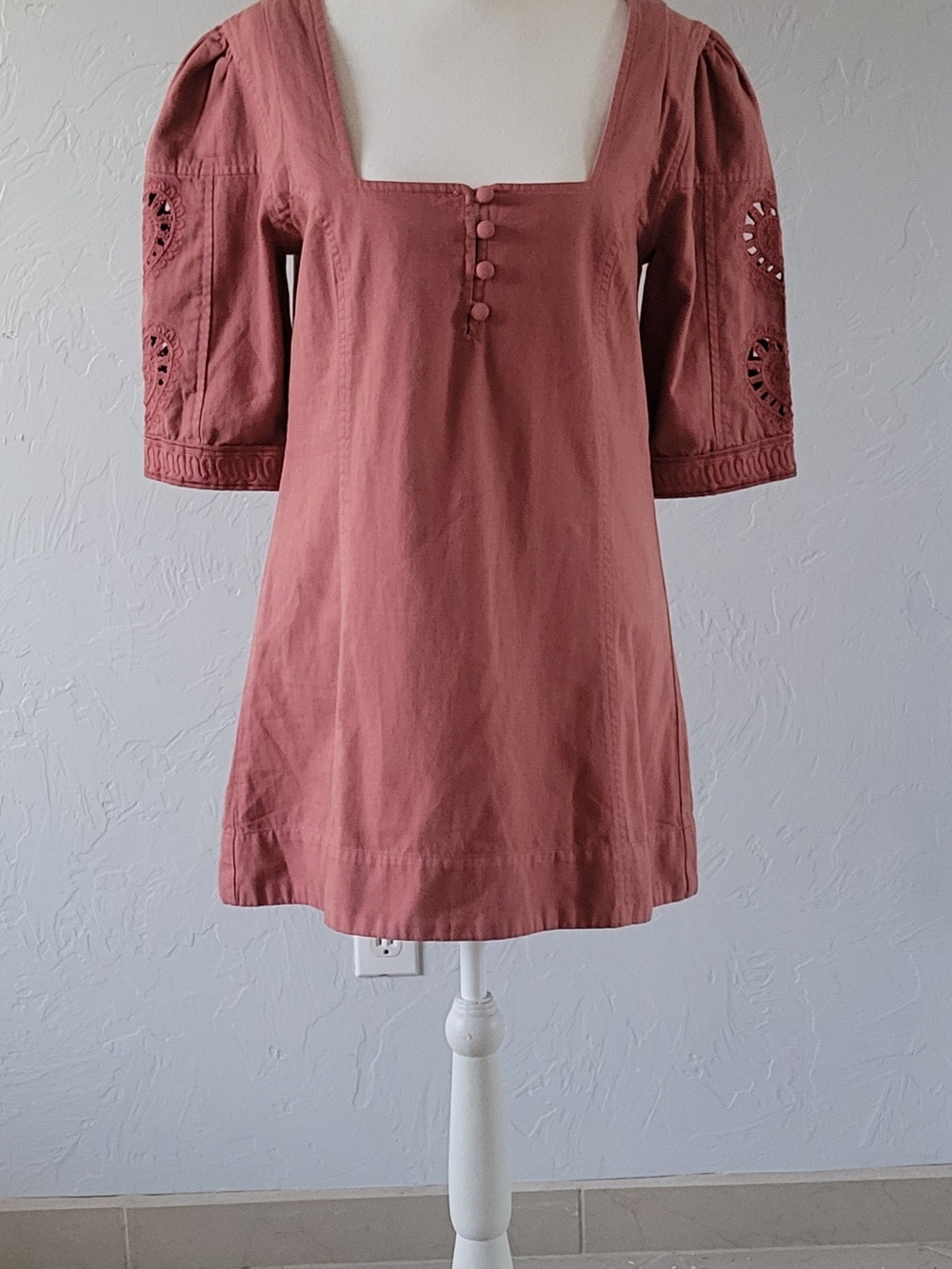 Free People Rare SMS Sample Dress XS Dusty Rose Puff Sleeve Cottagecore Boho